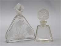 (2) Etched Crystal Perfume Bottles with Stoppers