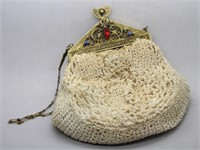 Crochet Handbag w/ Metal Jeweled Clasp with..