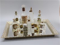 Collection of Vtg. Perfume Bottles w Paper Floral