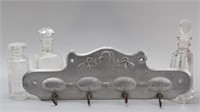 French Tin Wall Hook Plaque, & 3 Glass Perfume...