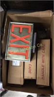BOX W/2 ELECTRONIC EXIT SIGNS + ELECTRICAL MISC