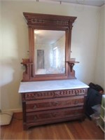 antique victorian marble top dresser & mirror