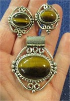 sterling brown stone pendant & earring set