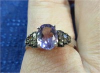sterling silver purple stone ring - size 9.25