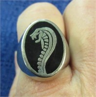 sterling silver & black onyx cobra ring - size 9