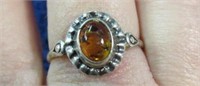 sterling amber stone ring - size 8