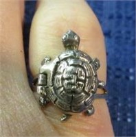 sterling turtle locket ring - size 4.5
