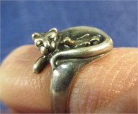 sterling cat & bird ring - size 5