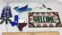 Stained Glass Ornaments & Plastic Welcome Sign