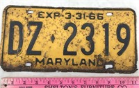 Vintage 1966 Maryland License Plate