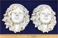 Pair of Hanging Plaster Faces