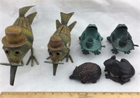 Metal Bird Figures & Frog Candle Holders