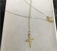 Very Dainty 16 Inch 14kt Gold Chain and Cross