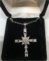 18 Inch Silver Tone Cross Loaded With Crystals
