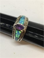 Sterling Silver Ring With Opal, Amethyst (?) and