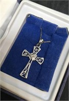 19 Inch Sterling Silver Cross Necklace With Tiny
