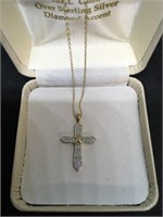 18 Inch 18kt Gold Over Sterling Silver Cross
