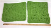 2 Green Crocheted Pillow Cases