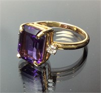 Large Amethyst & Diamond Ring