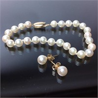 Pearl Necklace Bracelet & Earring