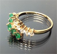 14kt Birthstone Ring 10 Diamond/5 Emerald