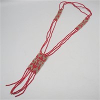 Native American Bead Necklace-Red & Silver