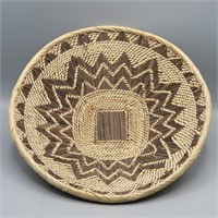 Sun Design Shallow Hand Woven Twig Indian Basket