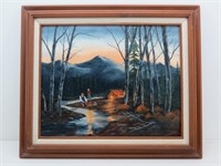 Original Wilderness Camp Canvas Oil Painting
