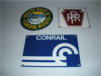 3 Porcelain Rail Road Signs (Repo)