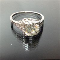 1.61 Tcw Platinum Ladies Antique Engagement Ring