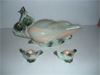 Hull Shell Compote & Candle Holders 16 x10-1 Lot