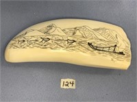 Large Ted Mayac Sr. scrimshawed whale's tooth, one