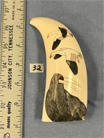 Ted Mayac Sr.  scrimshawed whale's tooth 6.75" lon