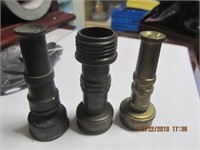 3 Brass Hose Nozzles Pcs.-1 marked Challenger