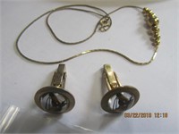 2Horse Cufflinks & Goldtone Necklace w/Beads