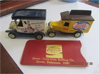 2 Mini Pepsi Toy Trucks & Coca Cola Magnifing