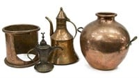 (4) GROUP OF HAMMERED COPPERWARE, EWERS, POT