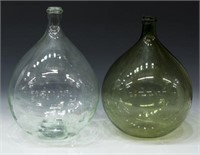 (2) FRENCH GREEN & CLEAR GLASS WINE BOTTLES