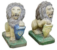 (2) PAINTED CAST CONCRETE GARDEN STATUARY LIONS