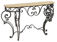 LOUIS XV STYLE WROUGHT IRON & MARBLE CONSOLE TABLE