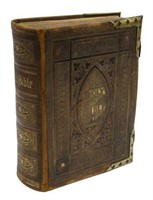 EMBOSSED LEATHER & BRASS BOUND BIBLE, 19TH C.