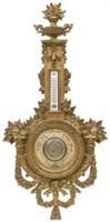 FRENCH GILT WALL-MOUNT BAROMETER & THERMOMETER