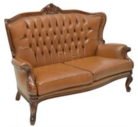 VICTORIAN STYLE WINGBACK LEATHER TWO-SEAT SOFA