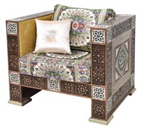 MOROCCAN ARABESQUE CARVED WOOD CLUB CHAIR