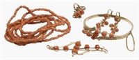 LADIES ESTATE 14KT GOLD & RED CORAL JEWELRY SUITE