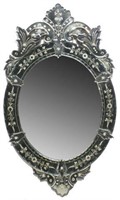 LARGE BEVELED & ETCHED VENETIAN STYLE WALL MIRROR