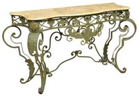 LOUIS XV STYLE WROUGHT IRON MARBLE CONSOLE TABLE