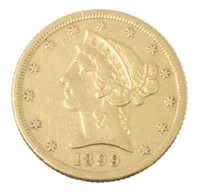 U.S. 5 DOLLAR LIBERTY GOLD COIN, 1899 S