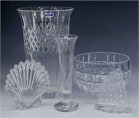 (5) MARQUIS WATERFORD CUT CRYSTAL VASES, BOWL