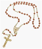 ESTATE RED CORAL & 22KT GOLD CROSS ROSARY